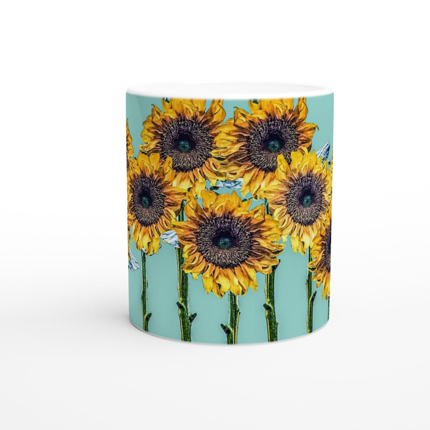 taza decorada con girasoles