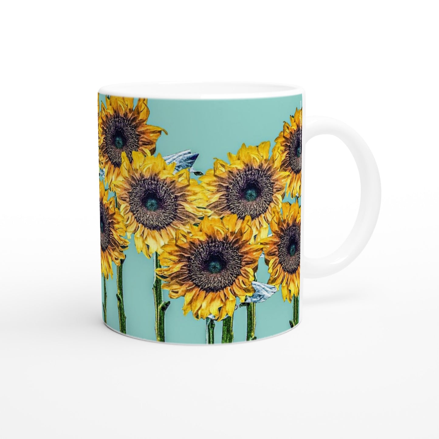 taza decorada por girasoles