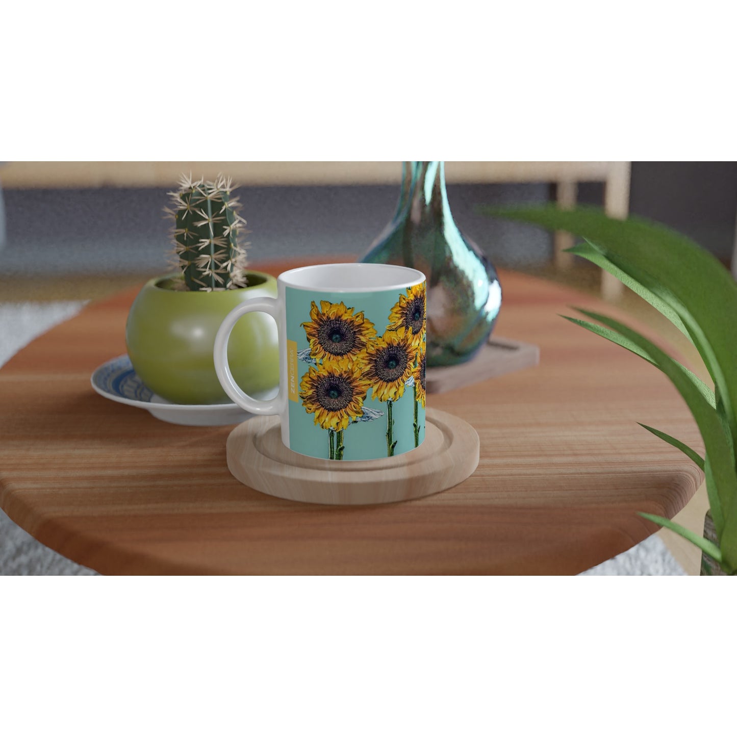 taza decorada con girasoles