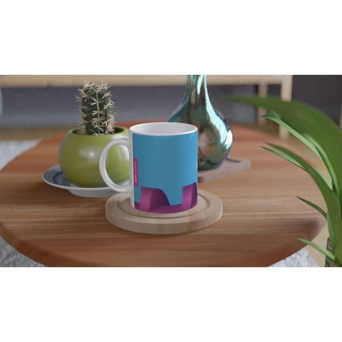taza decorada con fotografía inspirada en una vista de la luna en la ciudad