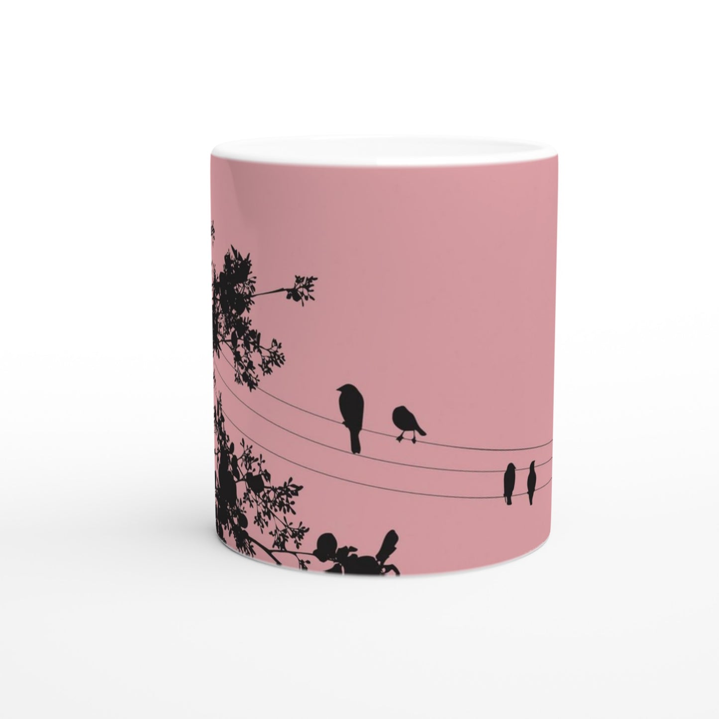 taza decorada en rosa claro con pajaritos