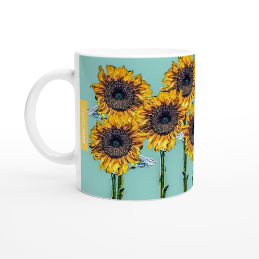 taza decorada por girasoles