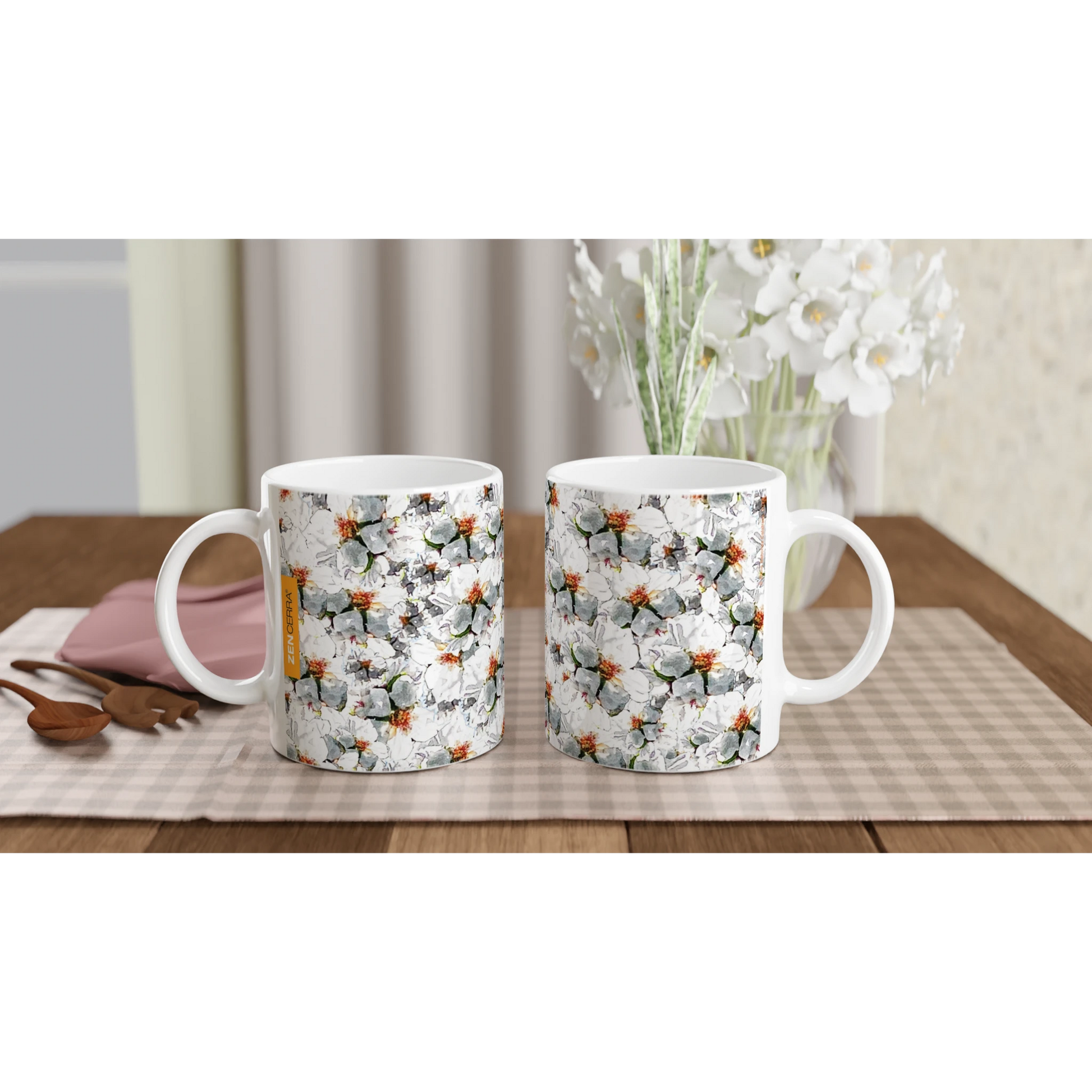 taza decorada con flores de almendro