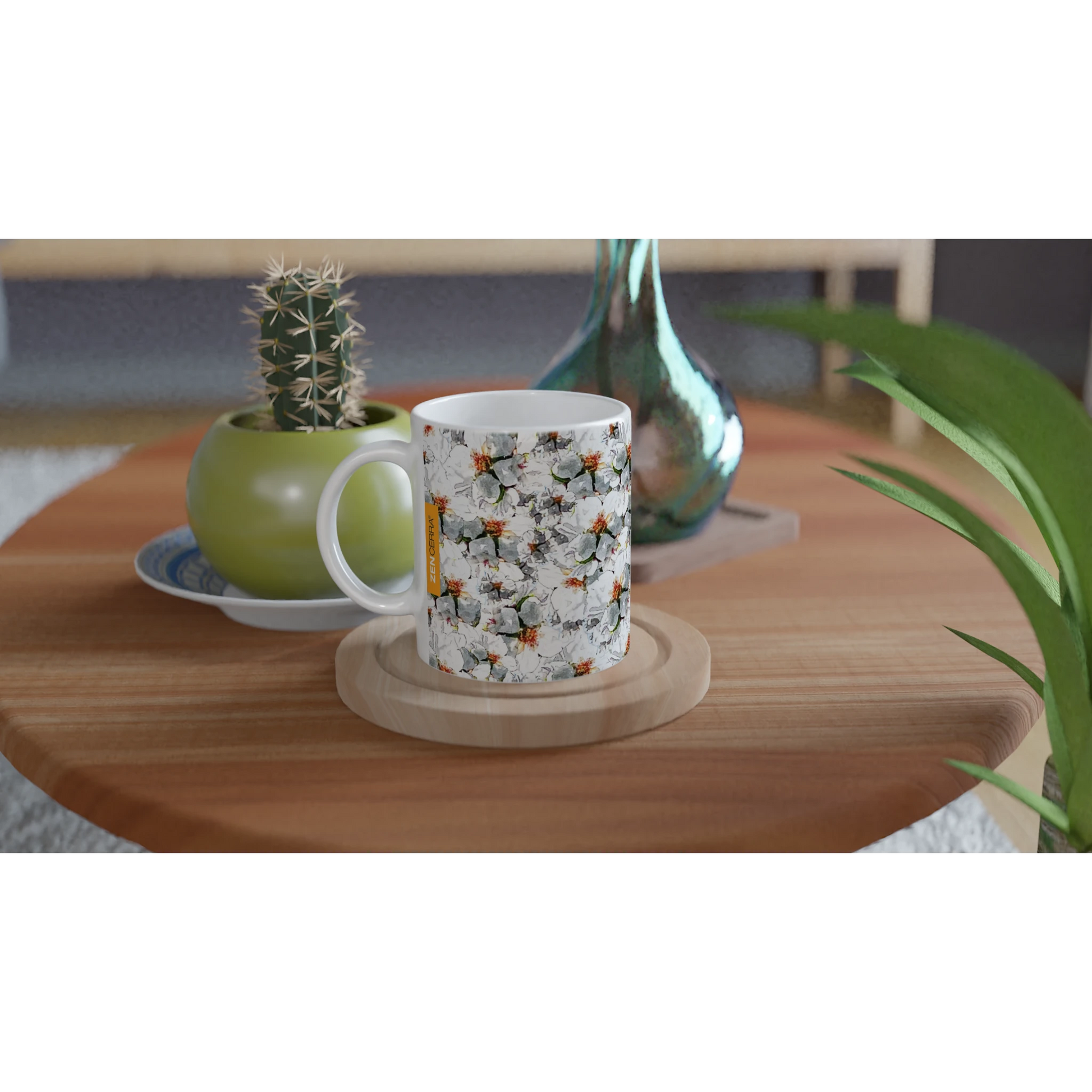 taza decorada con flores de almendro