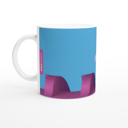 taza decorada con fotografía inspirada en una vista de la luna en la ciudad
