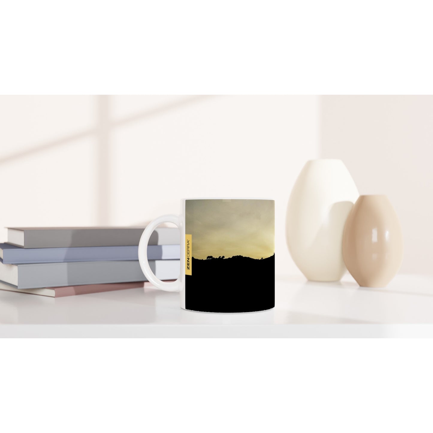 taza decorada por sublimación con paisaje de montaña