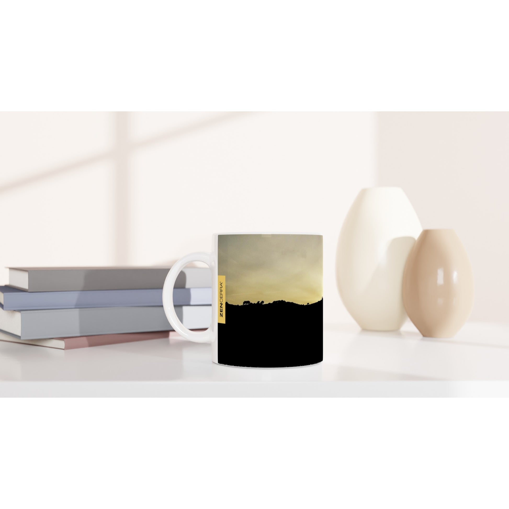 taza decorada por sublimación con paisaje de montaña