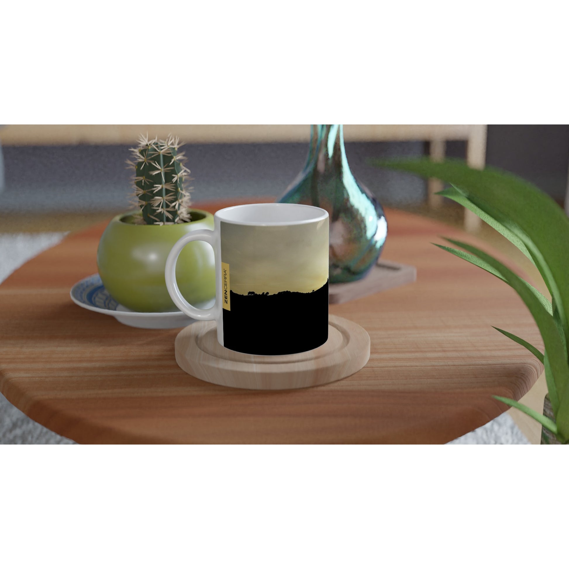 taza decorada por sublimación con paisaje de montaña