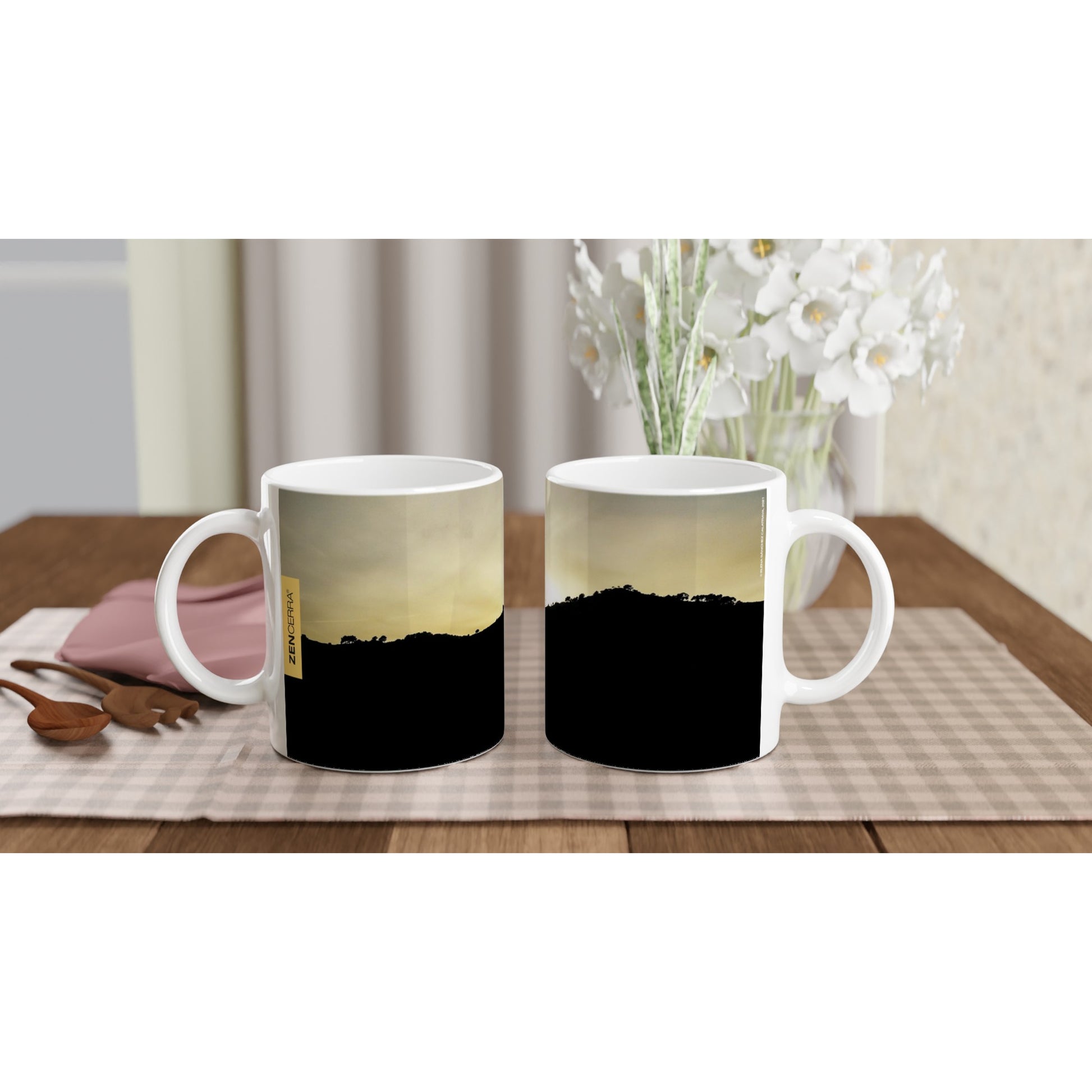 taza decorada por sublimación con paisaje de montaña